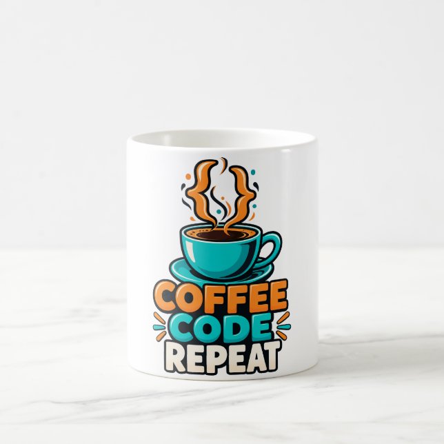Mug Humour de programmeur : café, code, répétition (Centre)