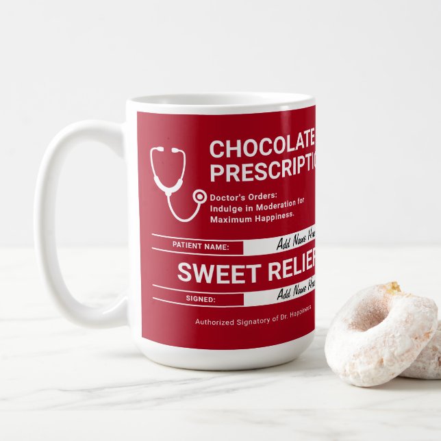 Mug Humour d'ordonnance de chocolat Rouge Blanc Blanc  (Avec donut)