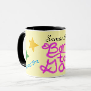 Mug Humour Jaune Rose Née pour Bavarder Nom
