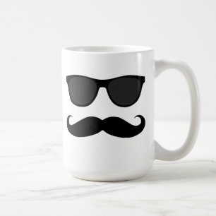 Mug Humour noir de moustache et de lunettes de soleil