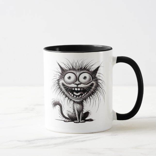 Mug Humour Noir et Blanc, Chat Excentrique. (Droite)