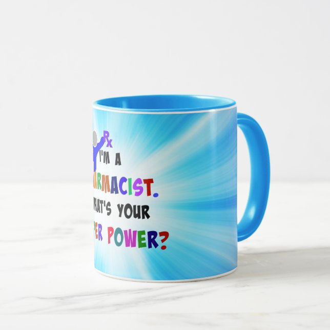 Mug humour pharmacien, design coloré (Devant droit)