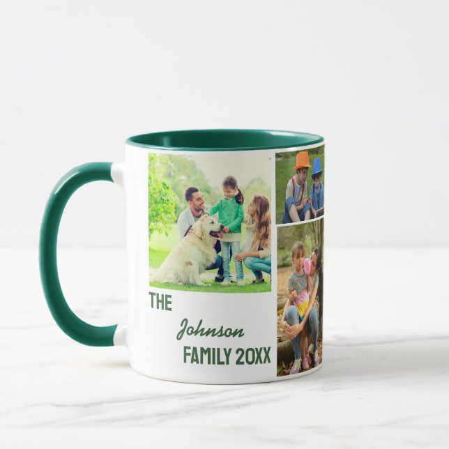 Mug Hunter Green Calligraphy Family Photo Collage (Gauche)