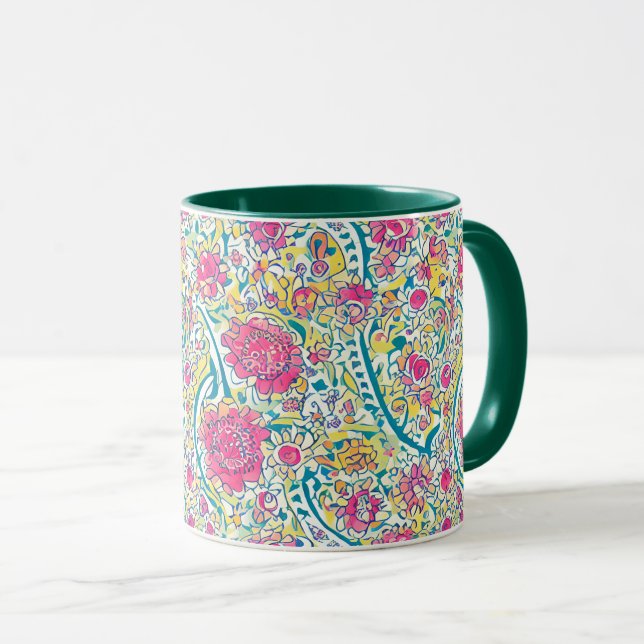 Mug Hunter Green Floral Motif arabe (Devant droit)