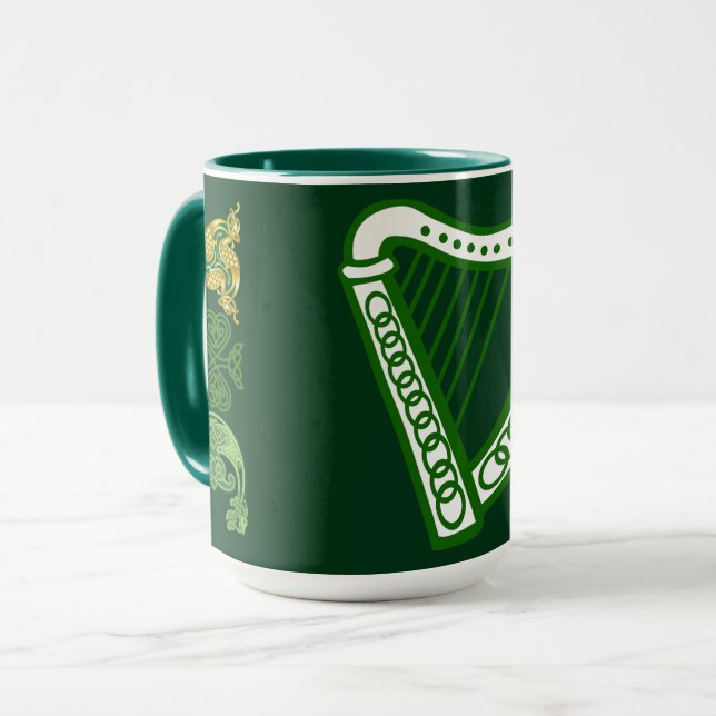 Mug Hunter Green Saint Patrick's Day Irlandais Harpe C (Devant gauche)