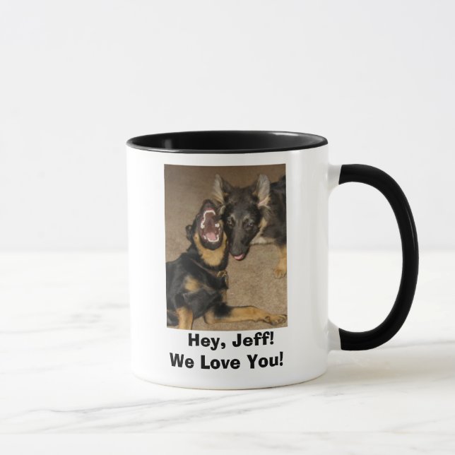 Mug Hurlement de chiot,    hé, Jeff ! Nous vous aimons (Droite)