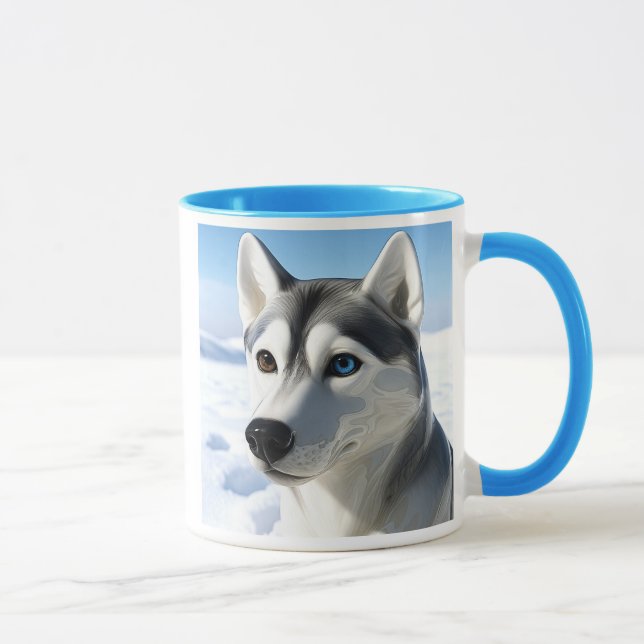 Mug Husky aux yeux clairs dans la neige. (Droite)