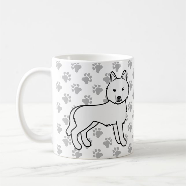 Mug Husky Sibérien Blanc de Dessin Animé Chien & Patte (Gauche)