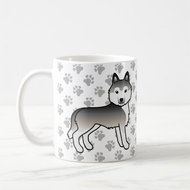 Mug Husky Sibérien Gris de Dessin Animé & Pattes (Gauche)
