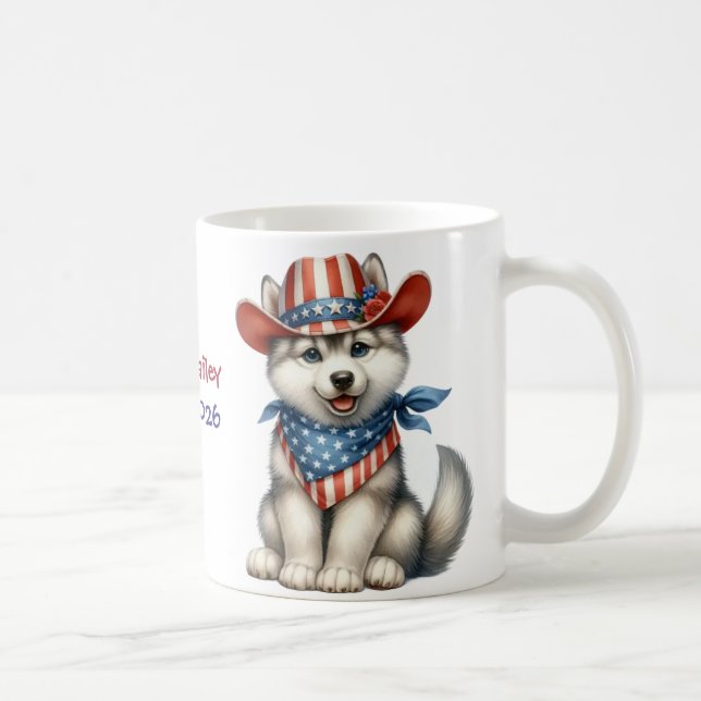 Mug Husky sibérien patriotique personnalisé du 4 juill (Droite)