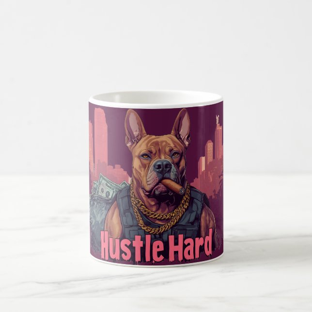Mug Hustle Hard - Pitbull Chien avec de l'argent et Ci (Centre)
