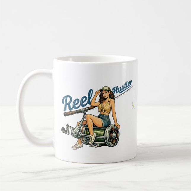 Mug Hustleur de pêche rétro Pin-Up | Poisson drôle (Gauche)