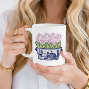 Mug Hyacinthes roses en Chinoiserie Planteur en cérami