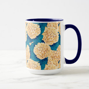 Mug Hydrangea aquarelle motif, jaune et bleu