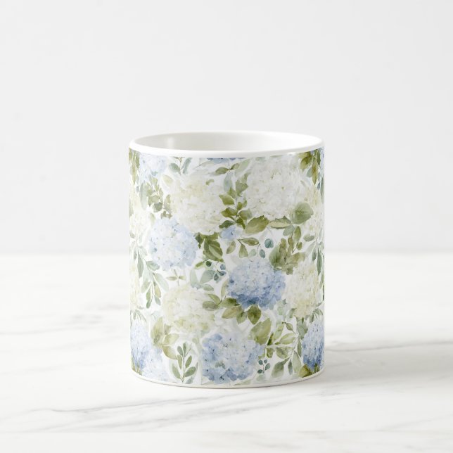 Mug Hydrangea Blanc Bleu Fleurs Romantiques Salle de M (Centre)
