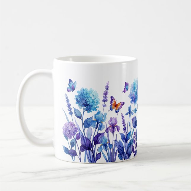 Mug Hydrangea Iris Papillon Lavande à l'encre d'al (Gauche)