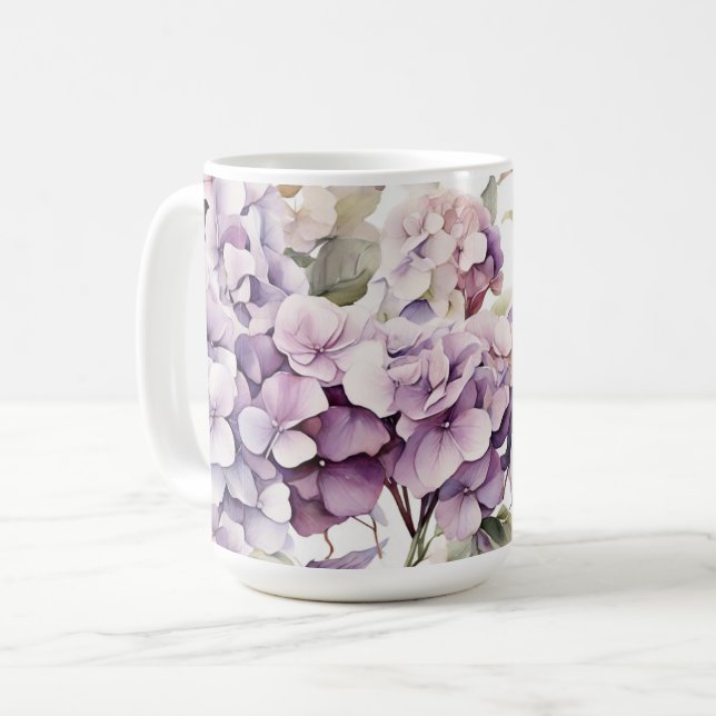 Mug Hydrangeas aquarelle rose violet élégant  (Devant gauche)