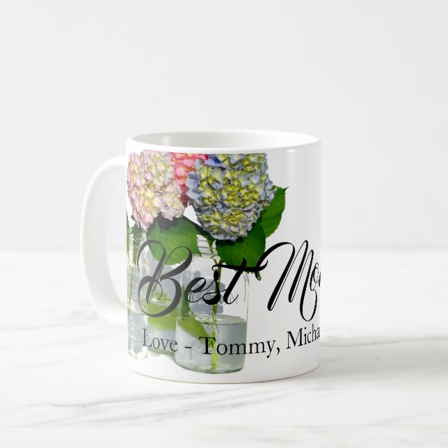 Mug Hydrangeas et Mason pot meilleure maman jamais (Devant gauche)