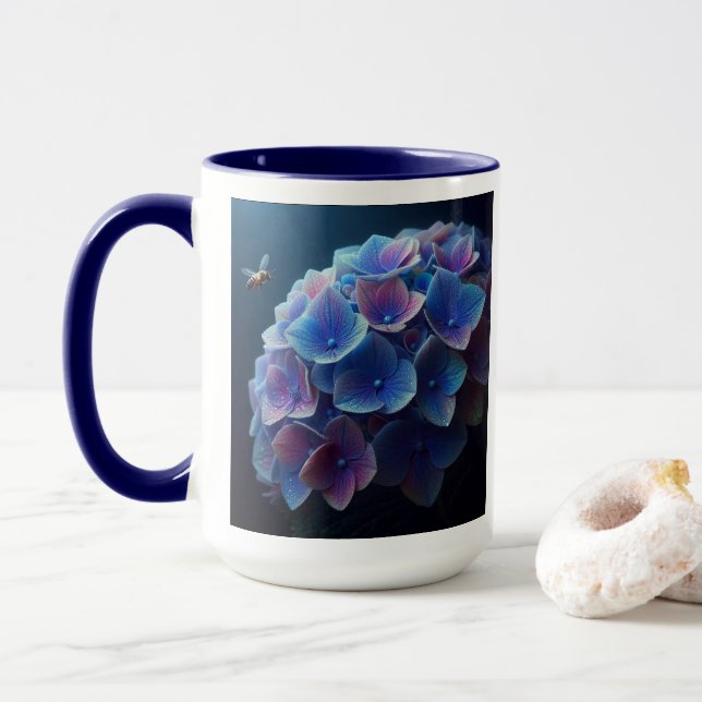 Mug Hydrangeas Floral Purple et Bleu (Avec donut)
