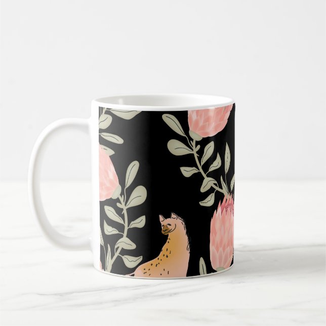 Mug Hyena & Protea : Arrière - plan noir sans couture (Gauche)