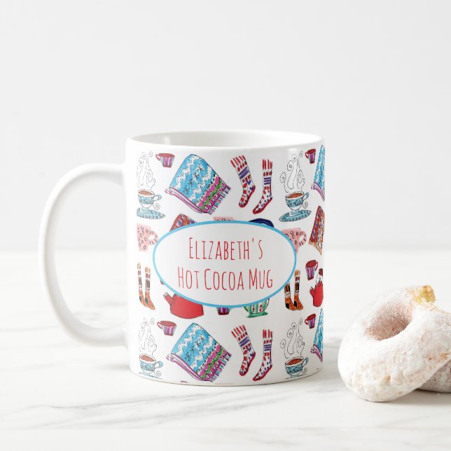 Mug Hygge Hot Cocaca Cute Hiver Illustré À La Main (Avec donut)