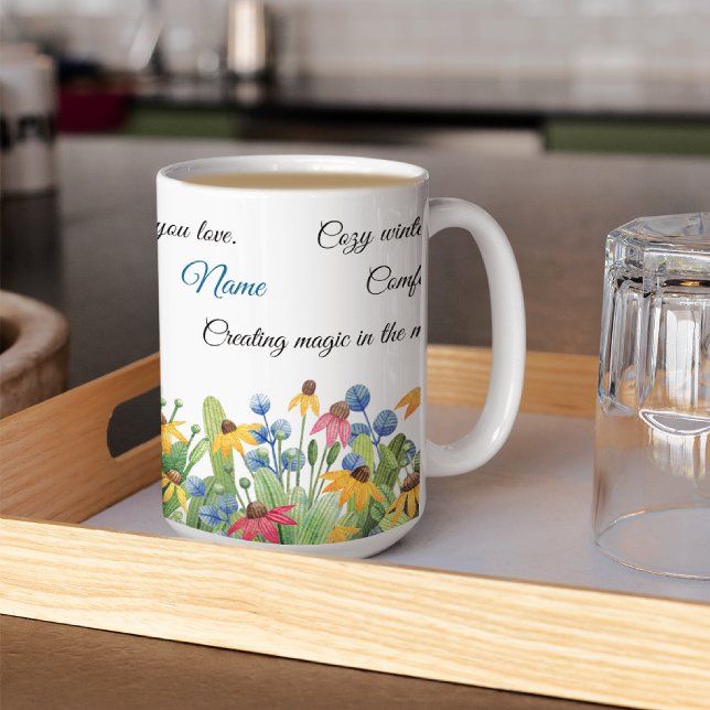 Mug Hygge, Nom sur Fleurs aquarelles colorées 15oz (Créateur téléchargé)