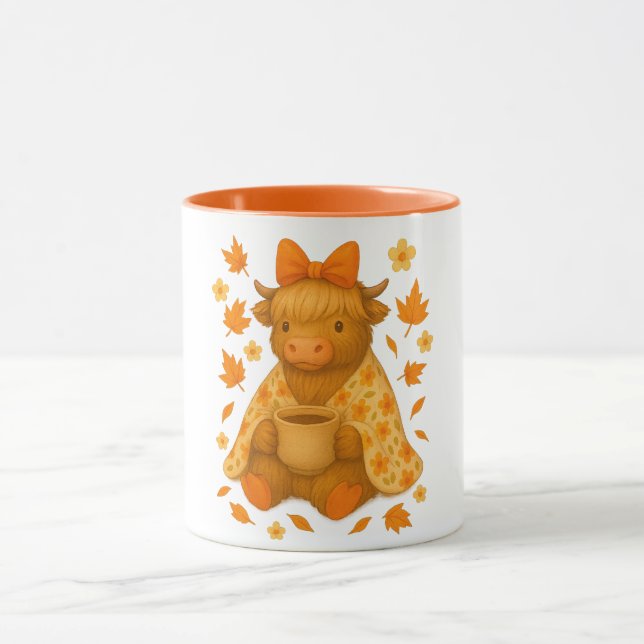 Mug Hyturtle Vache Highland d'automne avec feuilles d' (Centre)