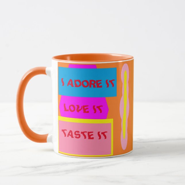 Mug I Adore it Loisir Goûter it Café logo rose bleu (Gauche)