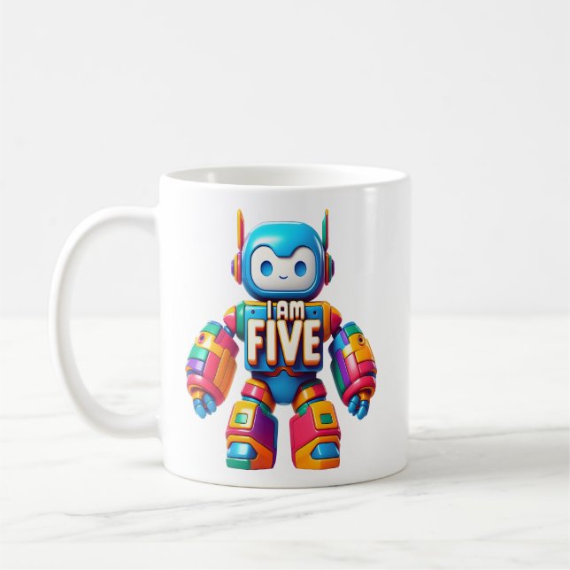 Mug I Am Five Robot for Kids 5Anniversaire Technologie (Gauche)