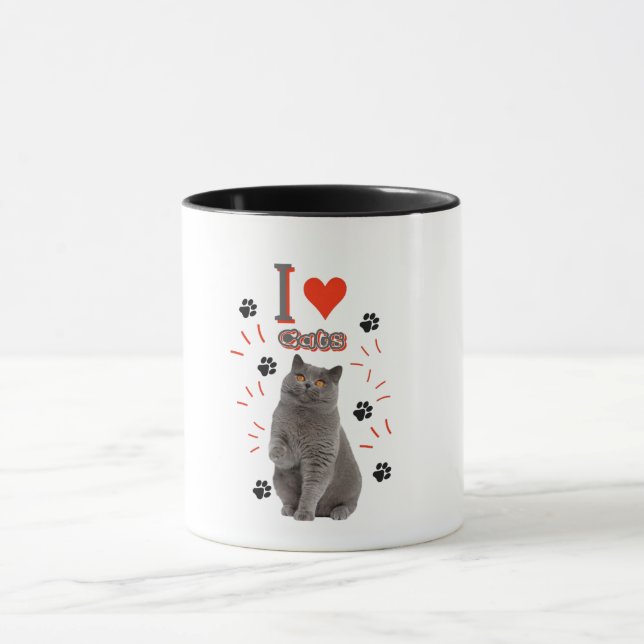 Mug I ❤️ Cats – Cute Cat & Paw Print Design (Centre)