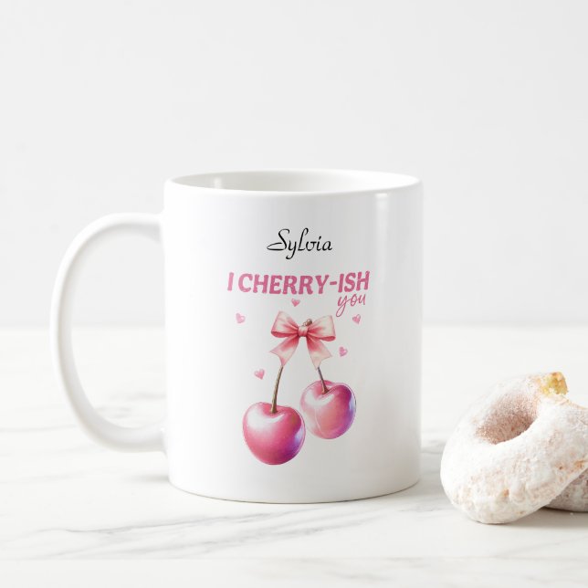 Mug I Cherryish You Funny Cherry Pun personnalisable (Avec donut)