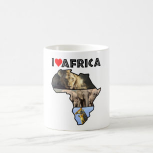 Mug I Heart Africa Map Afrique Wildlife Collage