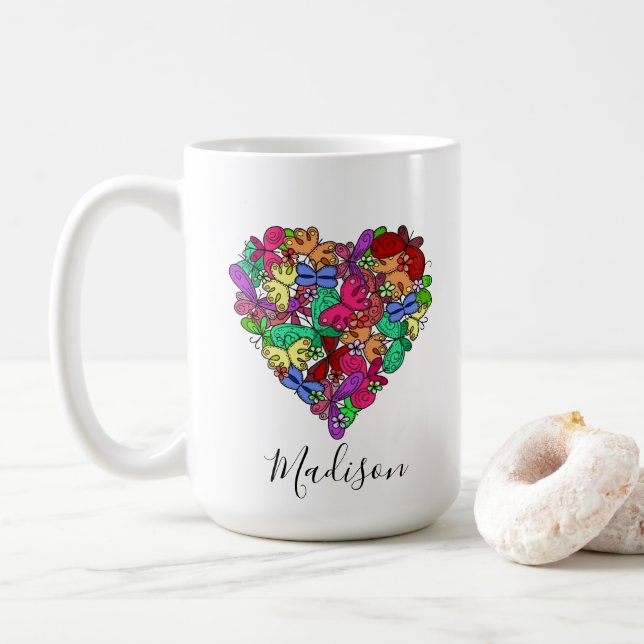 Mug I Heart Butterflies, Personnalisé (Avec donut)