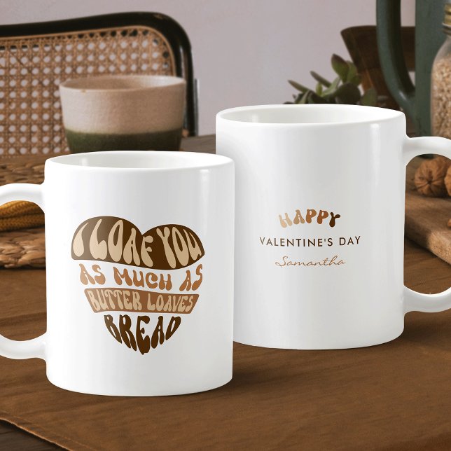 Mug I Loaf You tendance Beige Heart Funny Valentine's (Trendy I Loaf You coffee mug design - perfect for Valentine's Day or Anniversary)
