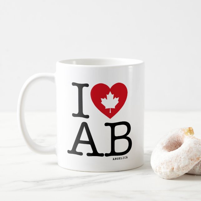 Mug I Love AB| I Heart Alberta Canada Personnalisé (Avec donut)