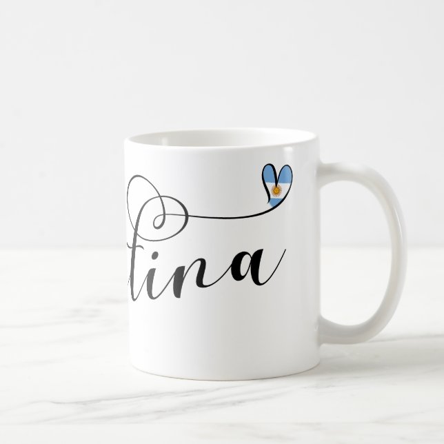 Mug I Love Argentina, Argentine Flag Heart (Droite)