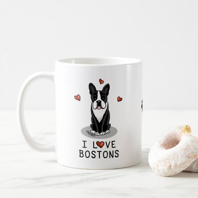 Mug I Love Bostons Boston Terriers (noir et blanc) (Avec donut)
