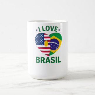 Mug I Love Brasil USA Flag Heart