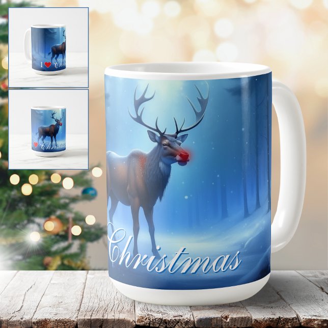 Mug I Love Christmas Blue Winter Reindeer (Créateur téléchargé)