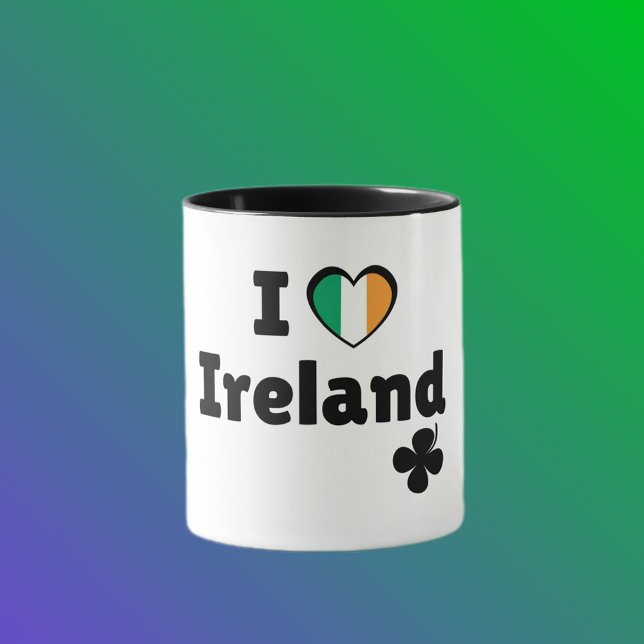 Mug I Love Ireland Irish Flag Heart & Shamrock (Black) (Créateur téléchargé)