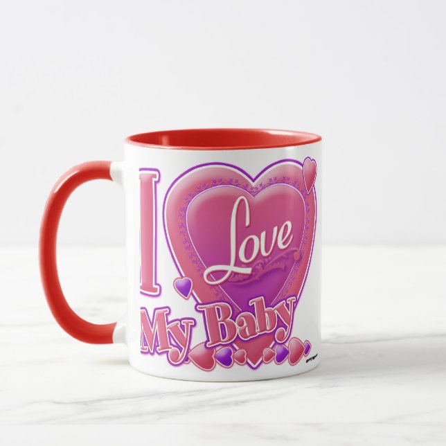 Mug I Love My Baby rose/violet - coeurs (Gauche)