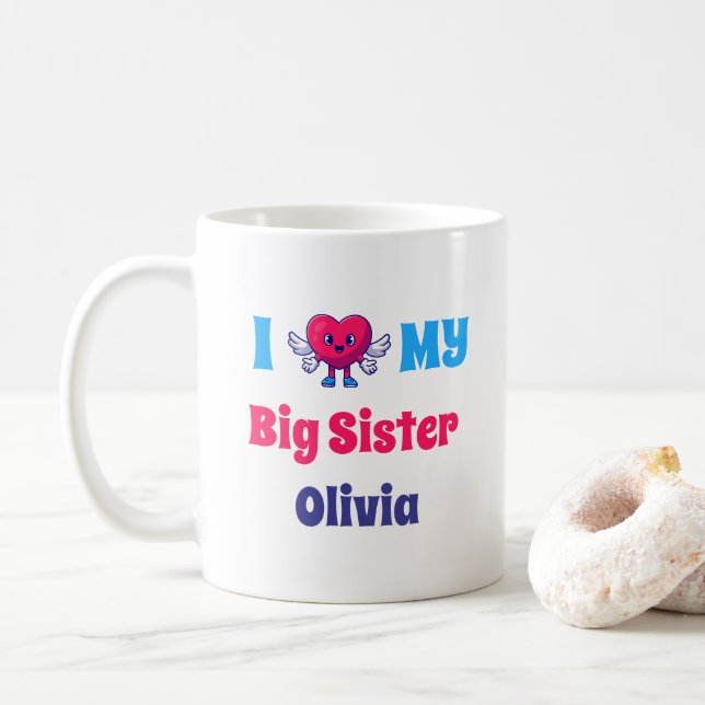 Mug i Love my Big Sister Nom de la soeur personnalisée (Avec donut)