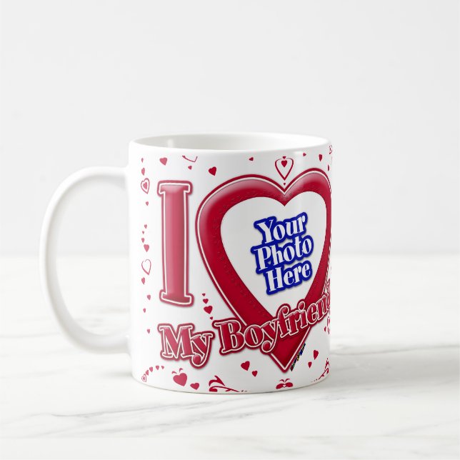 Mug I Love My Boyfriend Photo Coeurs rouges (Gauche)