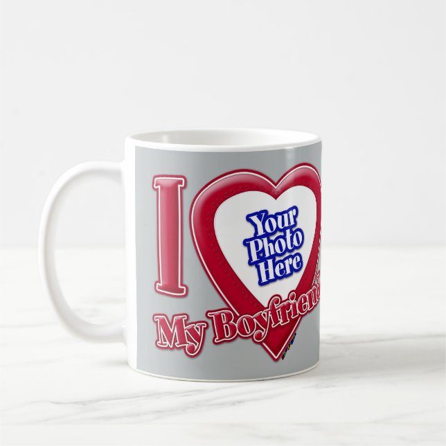 Mug I Love My Boyfriend Photo Red Heart Grey (Gauche)