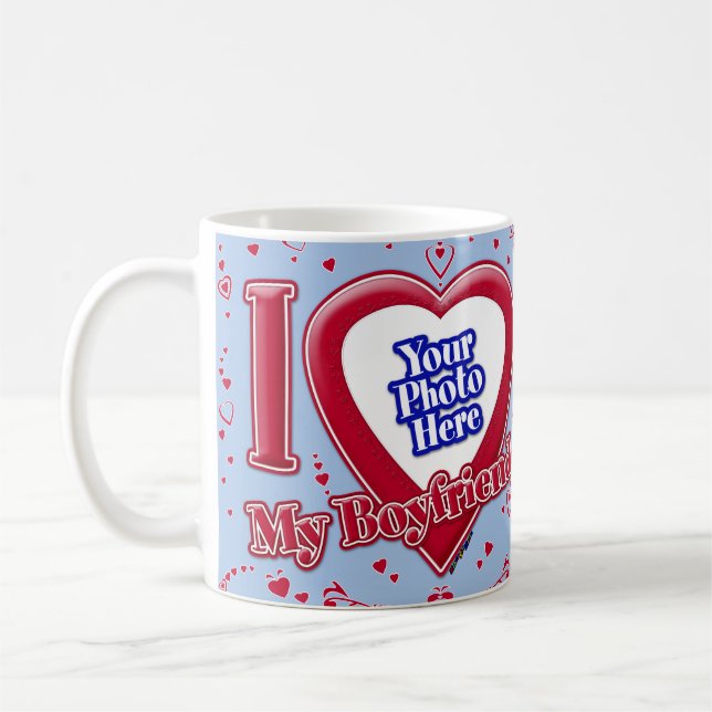 Mug I Love My Boyfriend Photo Red Hearts Baby Blue (Gauche)