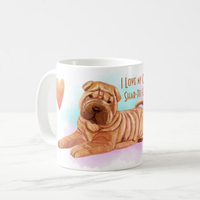 Mug I Love My Chinese Shar-Pei Nom Dessin Personnalisé (Devant gauche)