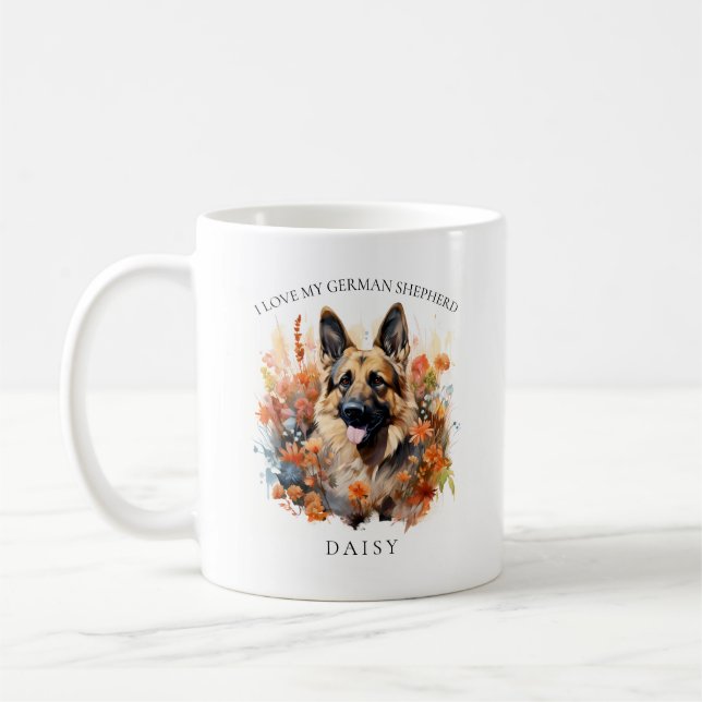 Mug I Love My German Shepherd Floral Dog Portrait (Gauche)