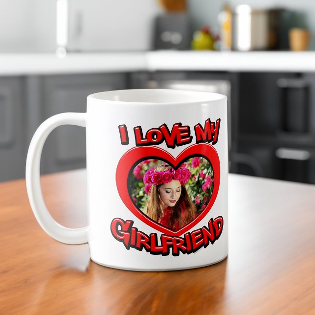 Mug I Love my Girlfriend Bubble Red Heart Frame (i love my girlfriend custom photo mug)