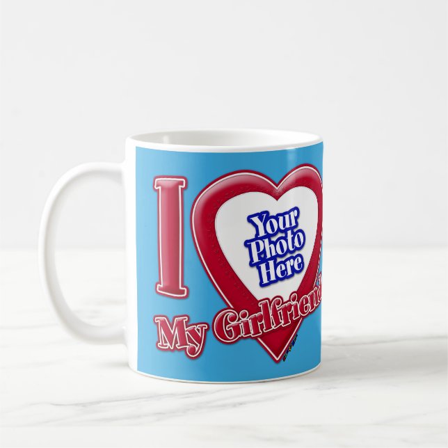 Mug I Love My Girlfriend Photo Red Heart Turquoise (Gauche)