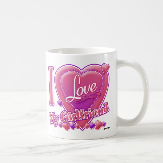 Mug I Love My Girlfriend rose/violet - coeurs (Droite)